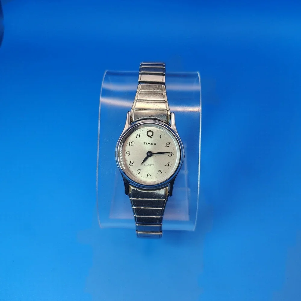 Vintage 1989 Timex 21mm Women's Quartz Watch Stretch Bracelet‎ Stainless Steel